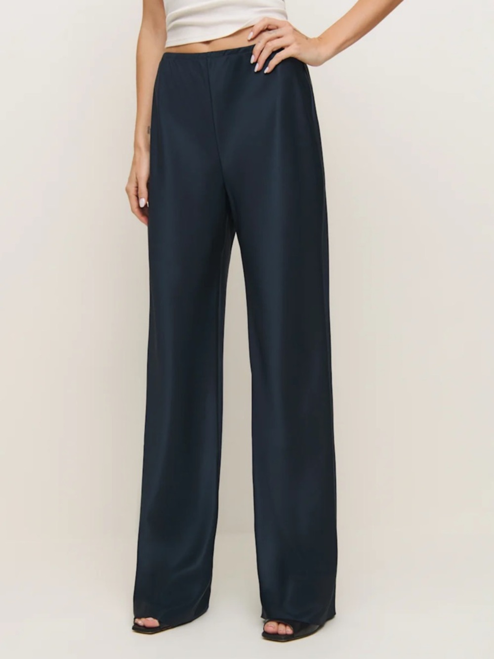 Reformation Gale Satin Mid Rise Bias Pant Black - Picture 2 of 5
